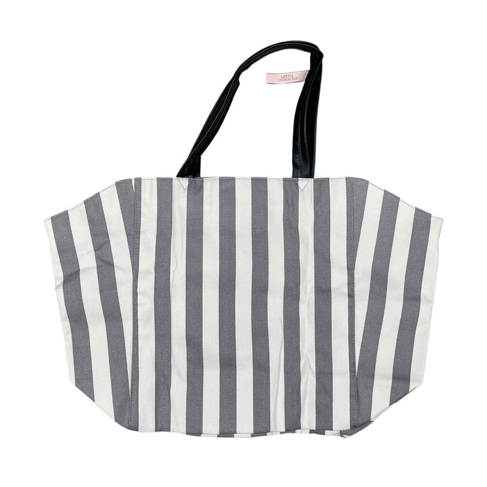 NEW Victoria's Secret Striped Tote Bag White Gray Black NWT Purse - Picture 2 of 6